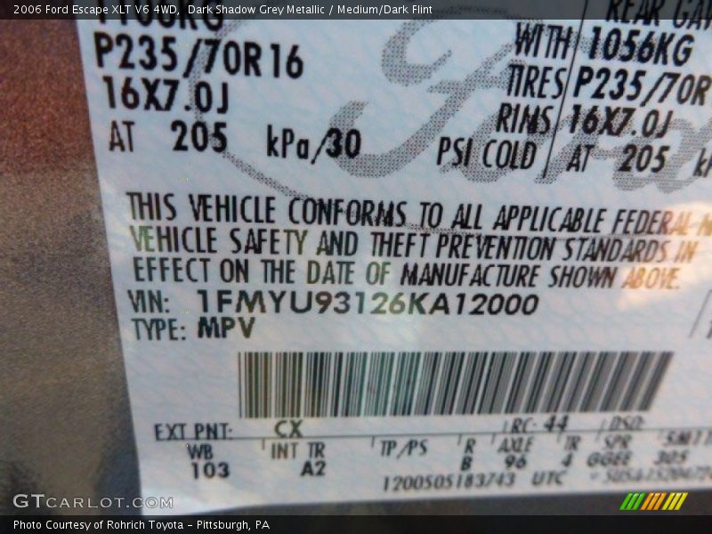 Dark Shadow Grey Metallic / Medium/Dark Flint 2006 Ford Escape XLT V6 4WD