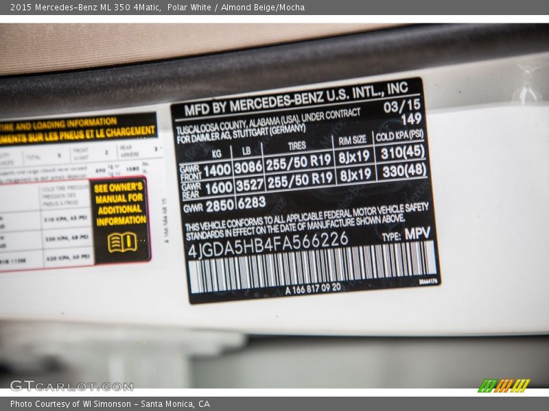 Polar White / Almond Beige/Mocha 2015 Mercedes-Benz ML 350 4Matic