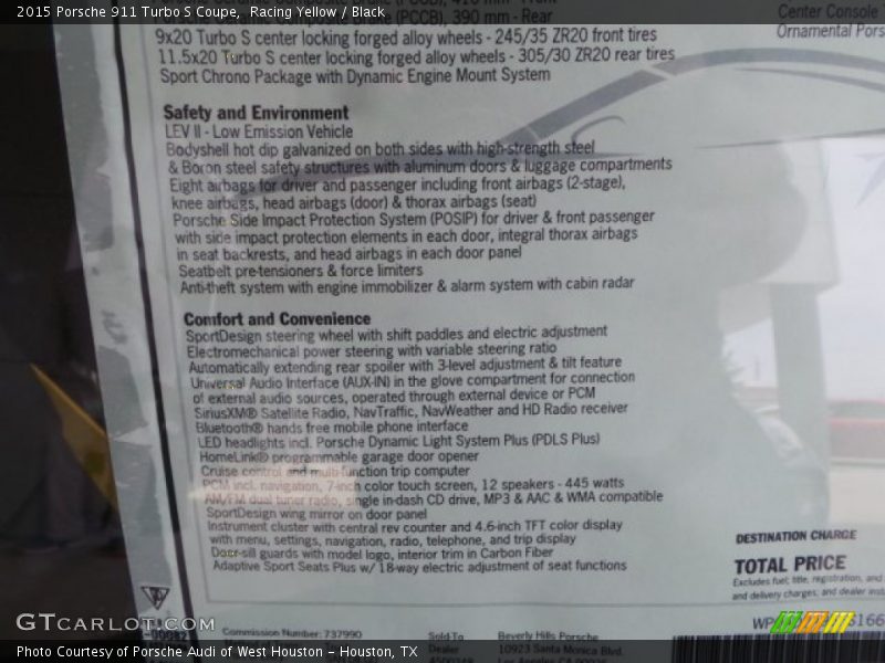  2015 911 Turbo S Coupe Window Sticker