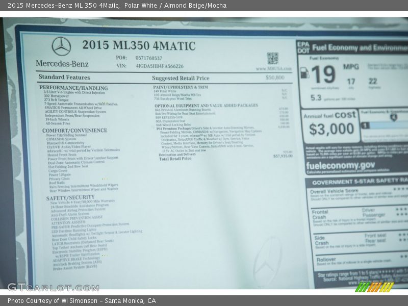 Polar White / Almond Beige/Mocha 2015 Mercedes-Benz ML 350 4Matic