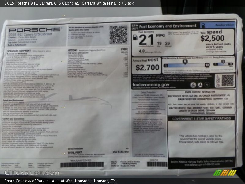  2015 911 Carrera GTS Cabriolet Window Sticker