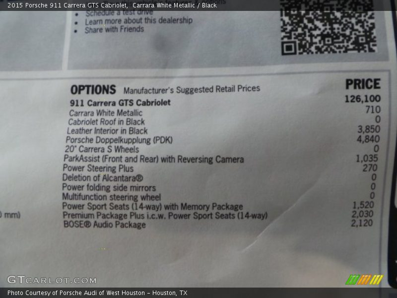  2015 911 Carrera GTS Cabriolet Window Sticker