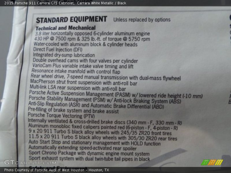  2015 911 Carrera GTS Cabriolet Window Sticker