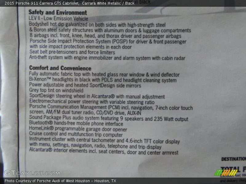  2015 911 Carrera GTS Cabriolet Window Sticker