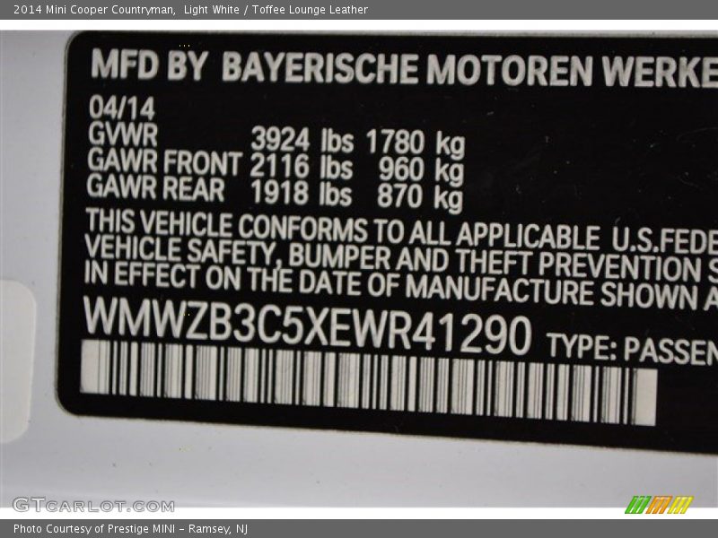 Light White / Toffee Lounge Leather 2014 Mini Cooper Countryman