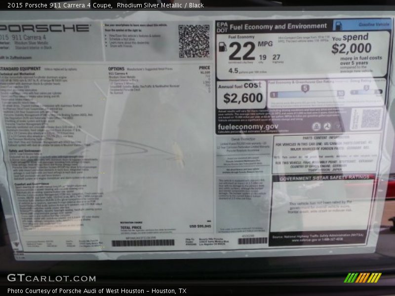  2015 911 Carrera 4 Coupe Window Sticker