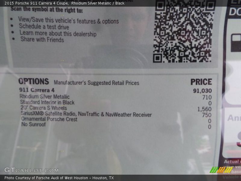  2015 911 Carrera 4 Coupe Window Sticker