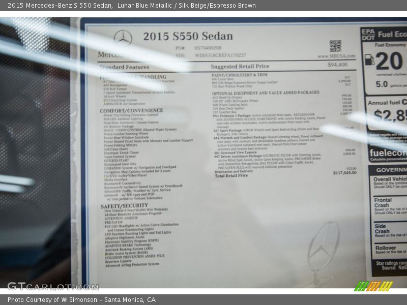 Lunar Blue Metallic / Silk Beige/Espresso Brown 2015 Mercedes-Benz S 550 Sedan