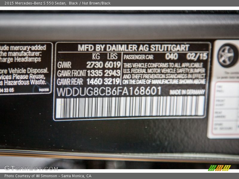 Black / Nut Brown/Black 2015 Mercedes-Benz S 550 Sedan