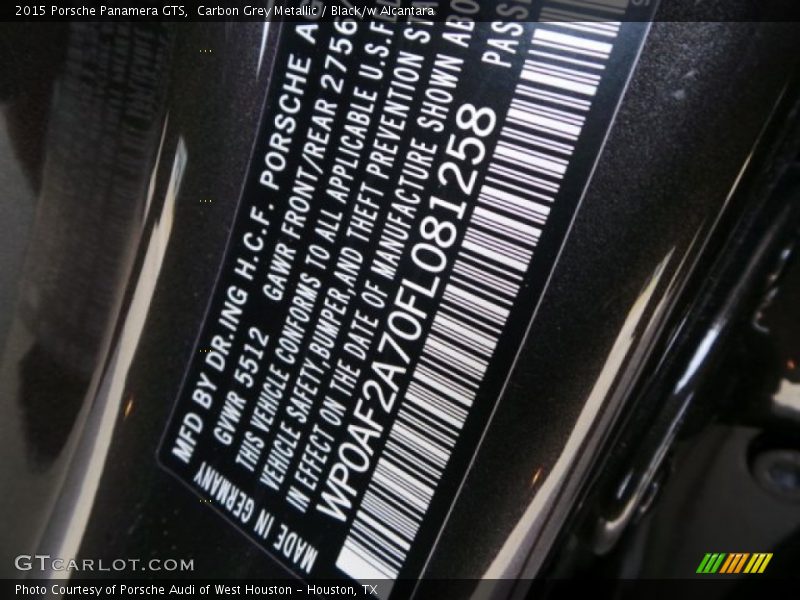 Carbon Grey Metallic / Black/w Alcantara 2015 Porsche Panamera GTS