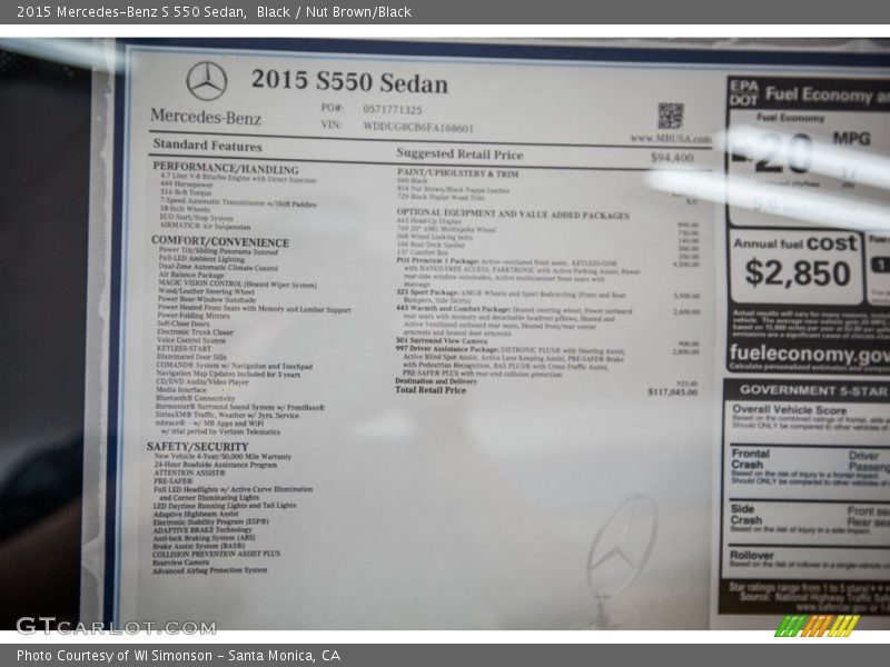Black / Nut Brown/Black 2015 Mercedes-Benz S 550 Sedan