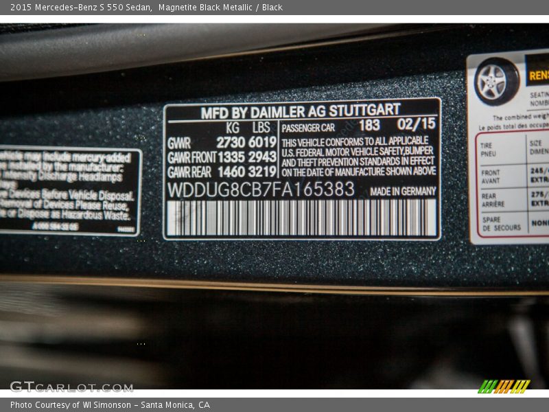 Magnetite Black Metallic / Black 2015 Mercedes-Benz S 550 Sedan