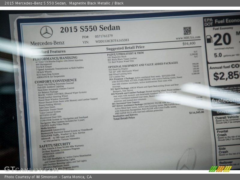 Magnetite Black Metallic / Black 2015 Mercedes-Benz S 550 Sedan