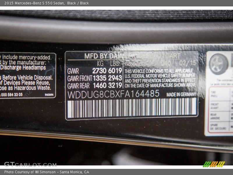 Black / Black 2015 Mercedes-Benz S 550 Sedan