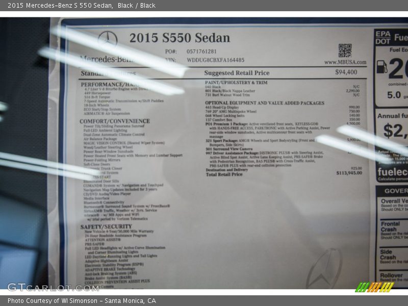 Black / Black 2015 Mercedes-Benz S 550 Sedan