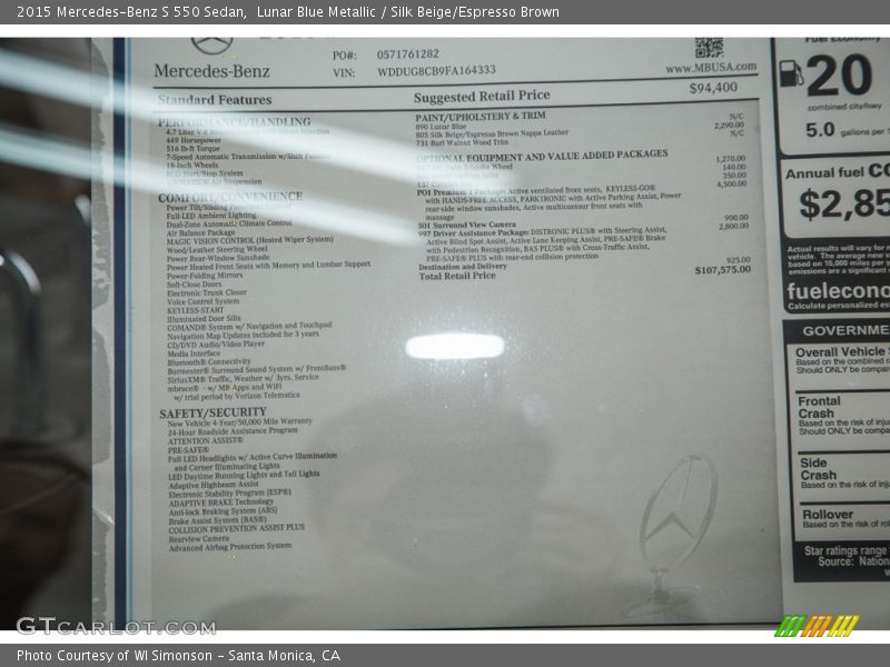  2015 S 550 Sedan Window Sticker