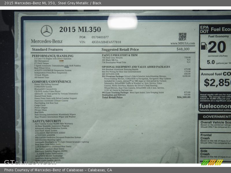Steel Grey Metallic / Black 2015 Mercedes-Benz ML 350