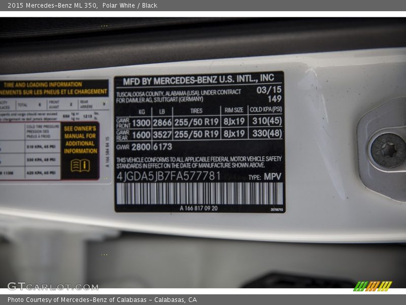Polar White / Black 2015 Mercedes-Benz ML 350