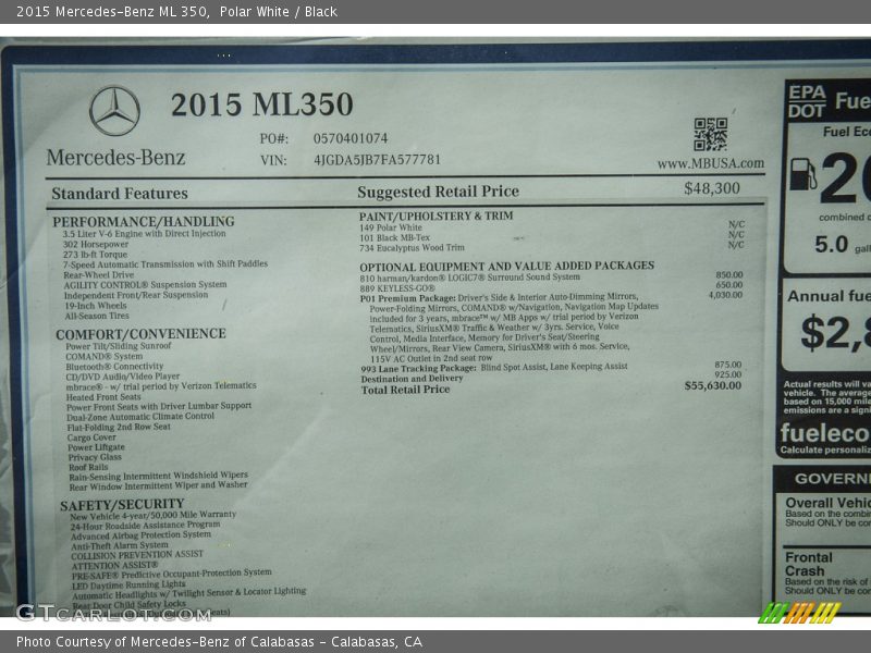 Polar White / Black 2015 Mercedes-Benz ML 350