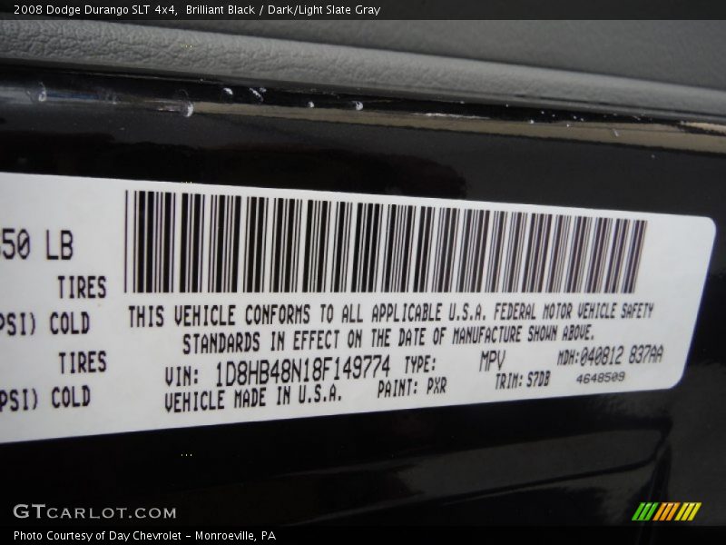 Brilliant Black / Dark/Light Slate Gray 2008 Dodge Durango SLT 4x4