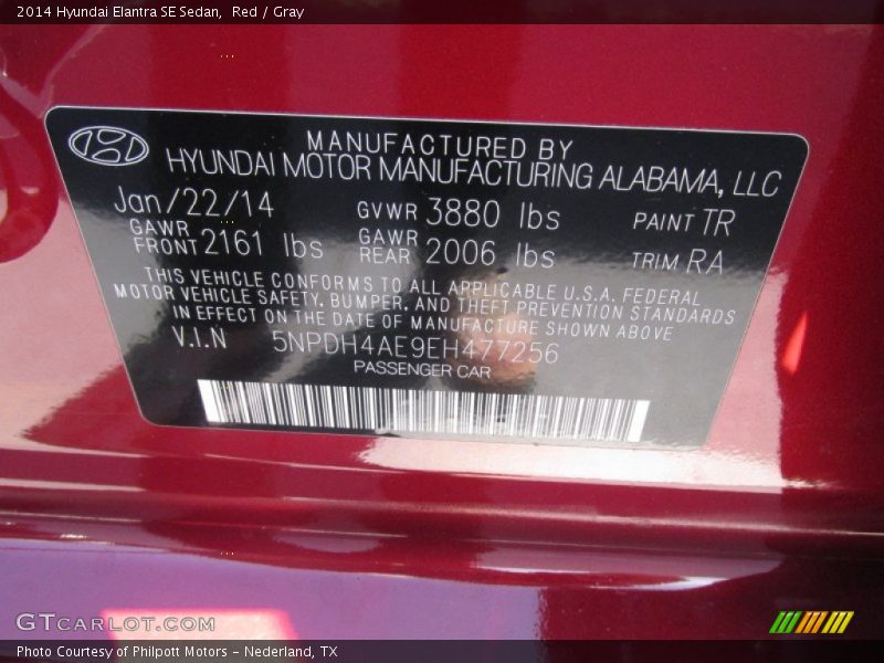 Red / Gray 2014 Hyundai Elantra SE Sedan