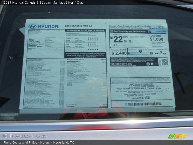 Santiago Silver / Gray 2015 Hyundai Genesis 3.8 Sedan