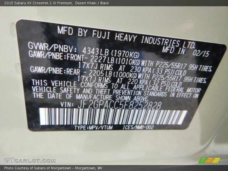 Desert Khaki / Black 2015 Subaru XV Crosstrek 2.0i Premium