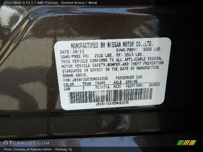 2014 Q 50 3.7 AWD Premium Chestnut Bronze Color Code CAN
