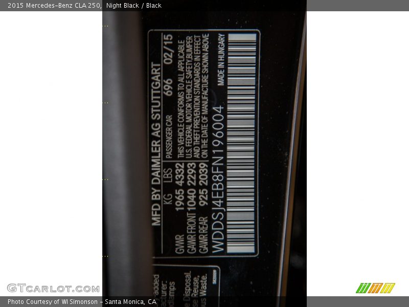 2015 CLA 250 Night Black Color Code 696