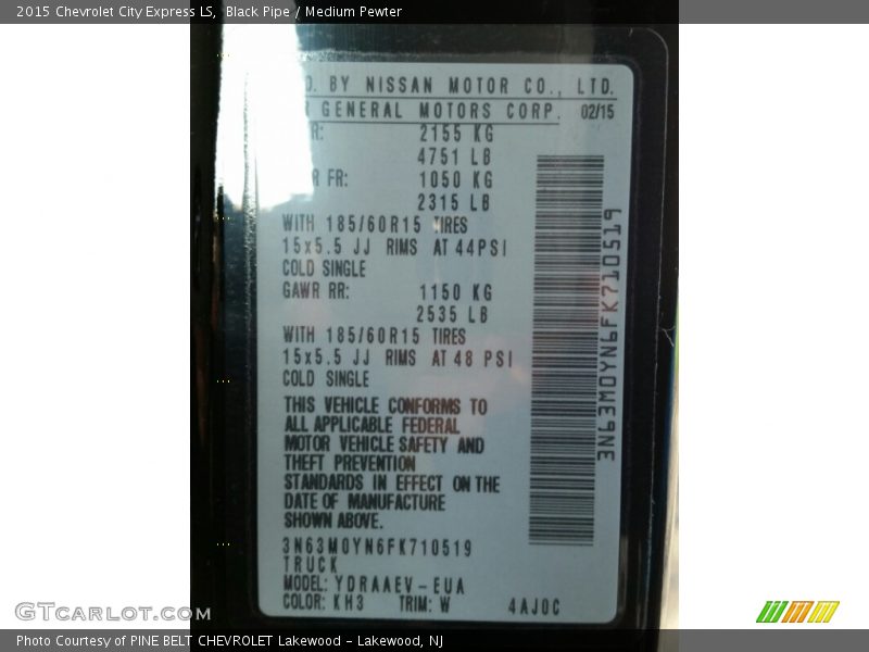 2015 City Express LS Black Pipe Color Code KH3
