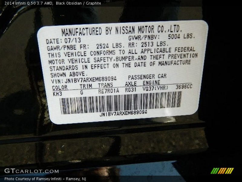 Black Obsidian / Graphite 2014 Infiniti Q 50 3.7 AWD