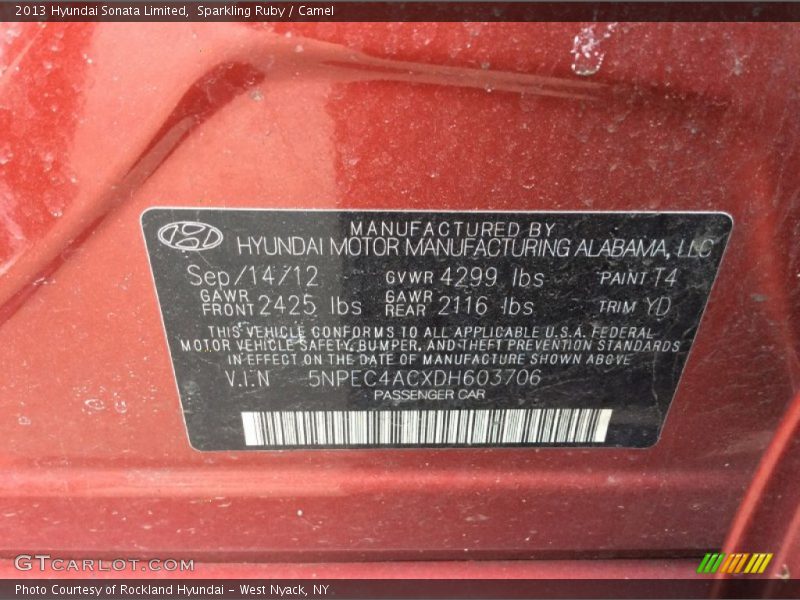 Sparkling Ruby / Camel 2013 Hyundai Sonata Limited