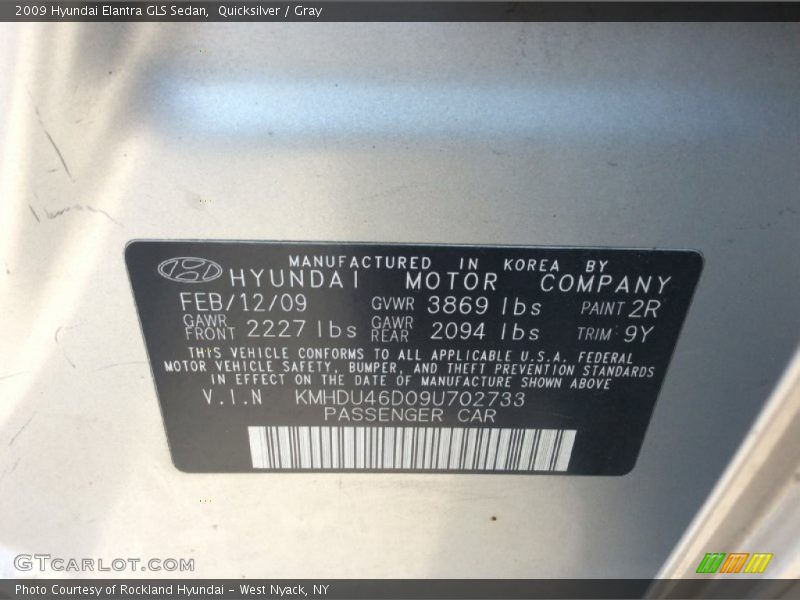 Quicksilver / Gray 2009 Hyundai Elantra GLS Sedan