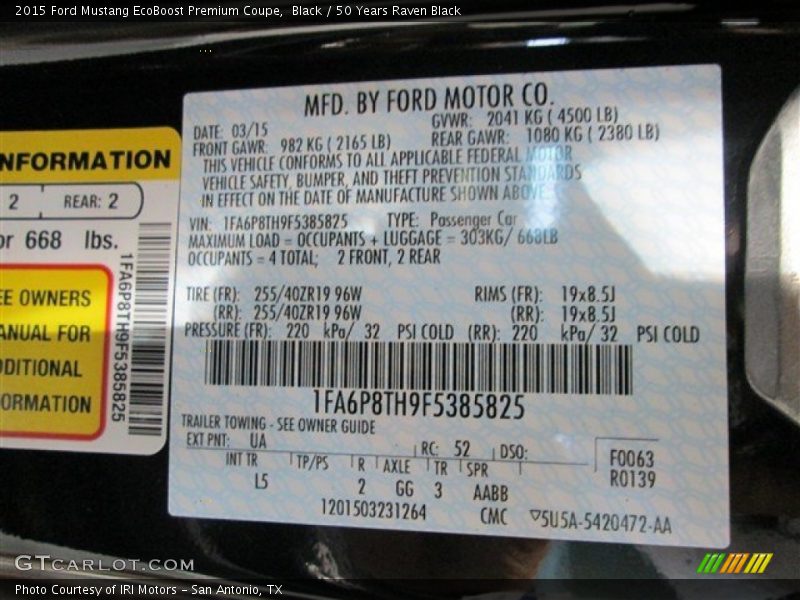 Black / 50 Years Raven Black 2015 Ford Mustang EcoBoost Premium Coupe