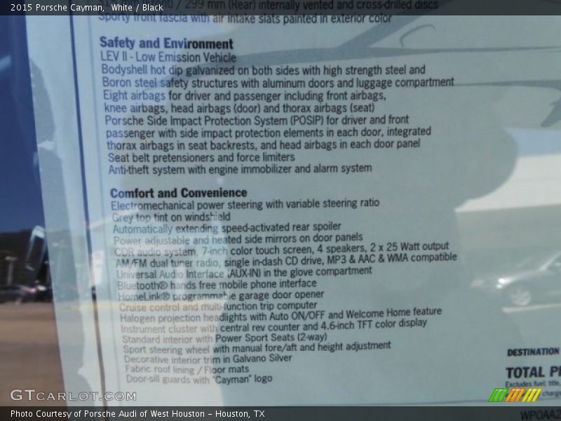  2015 Cayman  Window Sticker