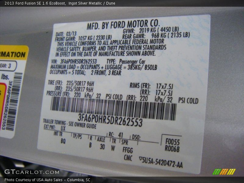 Ingot Silver Metallic / Dune 2013 Ford Fusion SE 1.6 EcoBoost