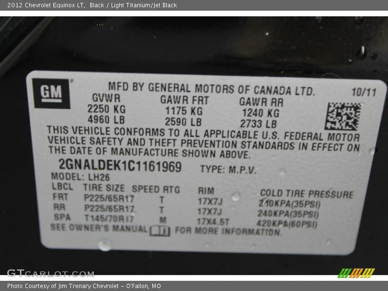 Black / Light Titanium/Jet Black 2012 Chevrolet Equinox LT