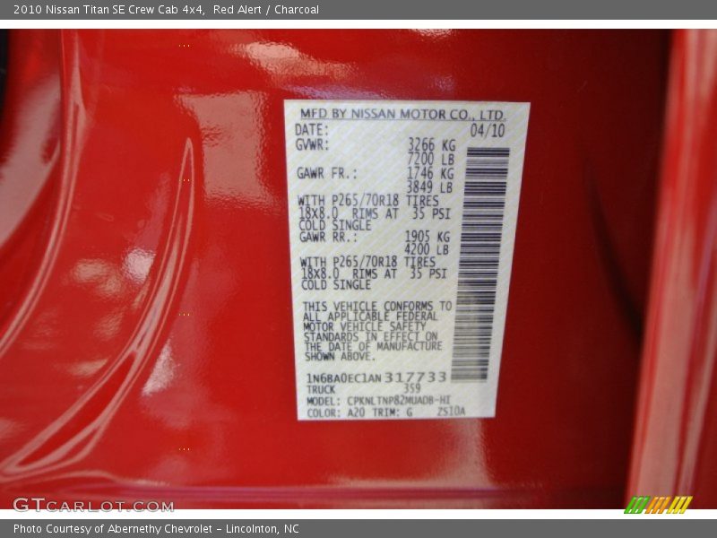 Red Alert / Charcoal 2010 Nissan Titan SE Crew Cab 4x4
