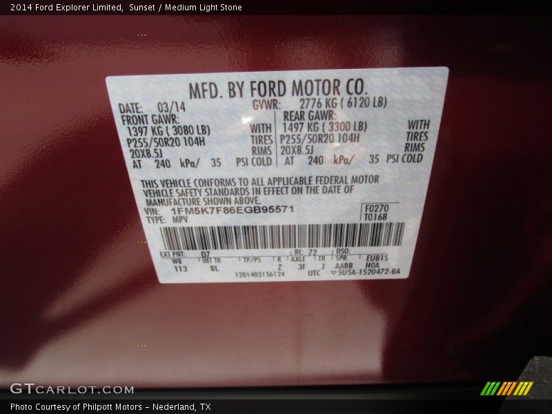 Sunset / Medium Light Stone 2014 Ford Explorer Limited