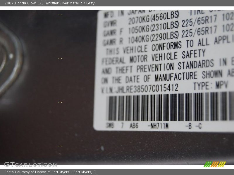 Whistler Silver Metallic / Gray 2007 Honda CR-V EX