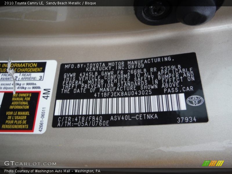 Sandy Beach Metallic / Bisque 2010 Toyota Camry LE