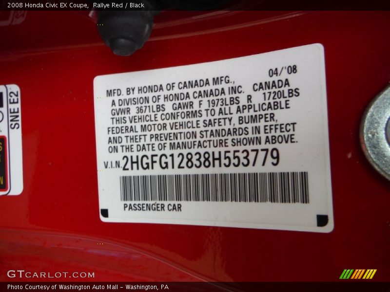 Rallye Red / Black 2008 Honda Civic EX Coupe