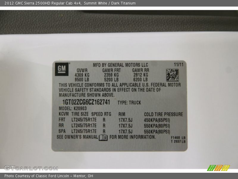 Summit White / Dark Titanium 2012 GMC Sierra 2500HD Regular Cab 4x4