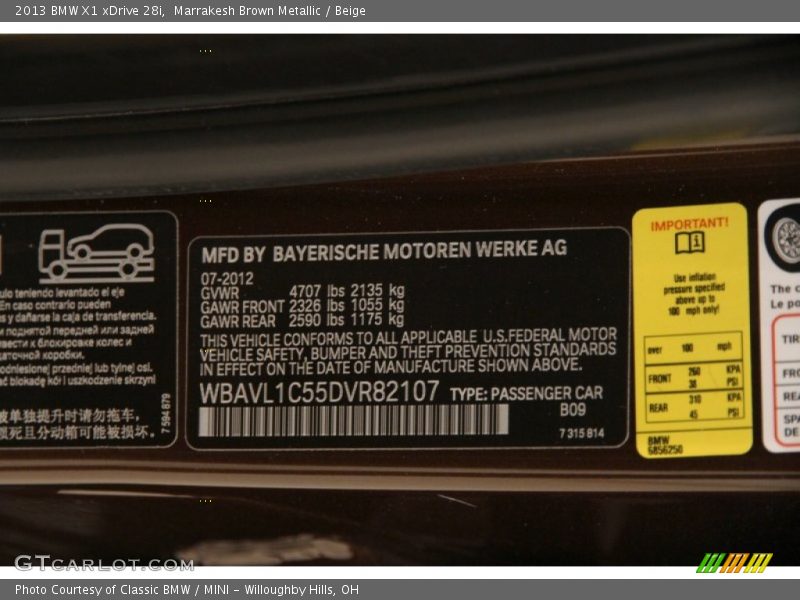 2013 X1 xDrive 28i Marrakesh Brown Metallic Color Code B09