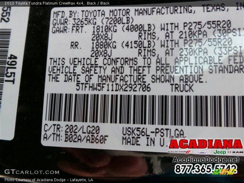 Black / Black 2013 Toyota Tundra Platinum CrewMax 4x4