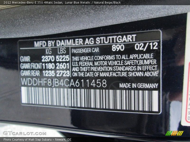 Lunar Blue Metallic / Natural Beige/Black 2012 Mercedes-Benz E 350 4Matic Sedan