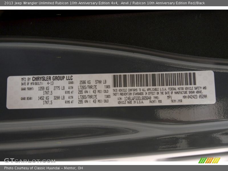 Anvil / Rubicon 10th Anniversary Edition Red/Black 2013 Jeep Wrangler Unlimited Rubicon 10th Anniversary Edition 4x4