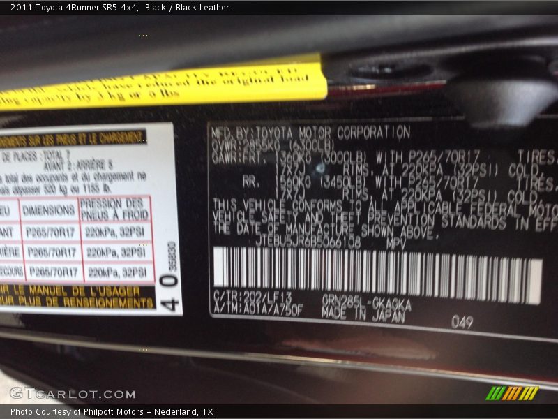 Black / Black Leather 2011 Toyota 4Runner SR5 4x4