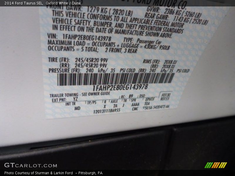 Oxford White / Dune 2014 Ford Taurus SEL