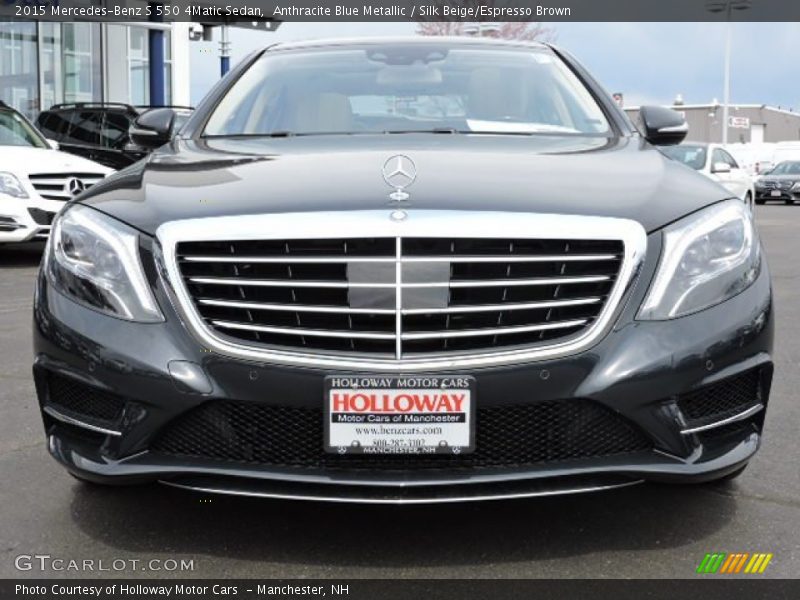 Anthracite Blue Metallic / Silk Beige/Espresso Brown 2015 Mercedes-Benz S 550 4Matic Sedan